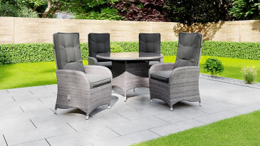 Liv Outdoors - Kingston 4 Seat Recliner Round Rattan Dining Set