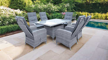 Liv Outdoors - Kingston 6 Seat Recliner Rectangular Rattan Dining Set