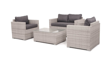 Liv Outdoors - Kingston Rattan 2 Seater Sofa and 2 Armchair Set in Light Grey