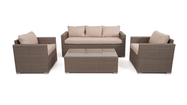 Liv Outdoors - Kingston Rattan 3 Seater Sofa and 2 Armchair Set in Brown
