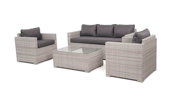 Liv Outdoors - Kingston Rattan 3 Seater Sofa and 2 Armchair Set in Light Grey