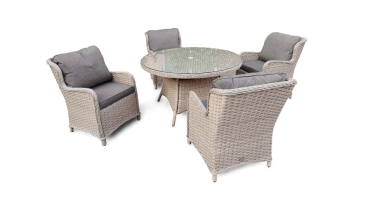 Liv Outdoors - Ascot 4 Seat Rattan Dining Set with 1.3m Round Table in Brown