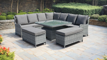Liv Outdoors - Ascot Sofa Dining Set 2.58m x 2.58m with Large Rising Square Table