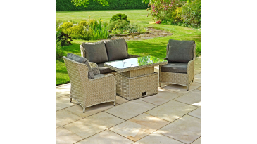 Liv Outdoors - Ascot 2 Seater Sofa & 2 Armchair with Rising Table in Brown