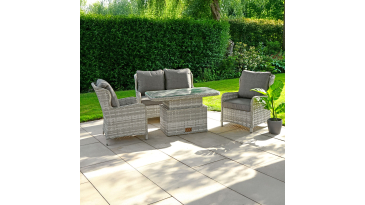 Liv Outdoors - Ascot 2 Seater Sofa & 2 Armchair with Rising Table in Light Grey