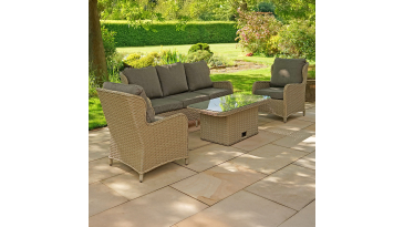 Liv Outdoors - Ascot 3 Seater Sofa & 2 Armchair with Rising Table in Brown