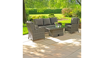 Liv Outdoors - Ascot 3 Seater Sofa & 2 Armchair with Rising Table in Grey