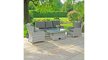 Liv Outdoors - Ascot 3 Seater Sofa & 2 Armchair with Rising Table in Light Grey