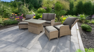 Liv Outdoors - Ascot 2 Seater Sofa, 2 Recliner Armchair & 2 Stools with Rising Table