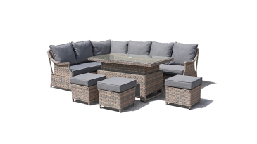 Liv Outdoors - Heritage Rattan Sofa Dining Set with Rising Large Table in Brown