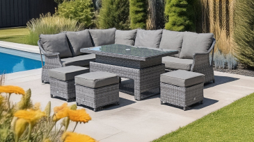 Liv Outdoors - Heritage Rattan Sofa Dining Set with Rising Large Table