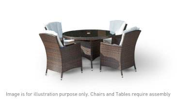 Harts - Premium 4 Seat Round Rattan Dining Set in Brown