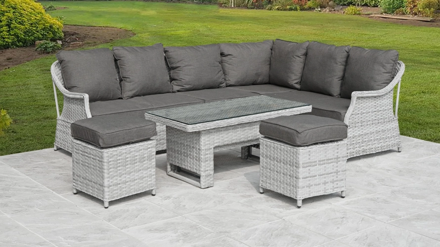 Rattan Corner Sofa with Rising Table Stools Harts Furniture