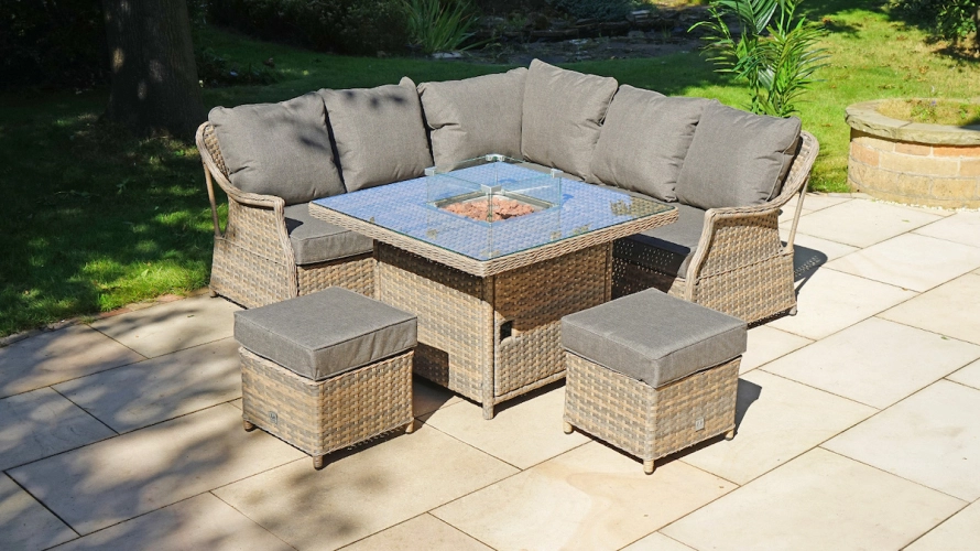 Liv Outdoors Heritage Rattan Sofa Dining Set with Square Fire