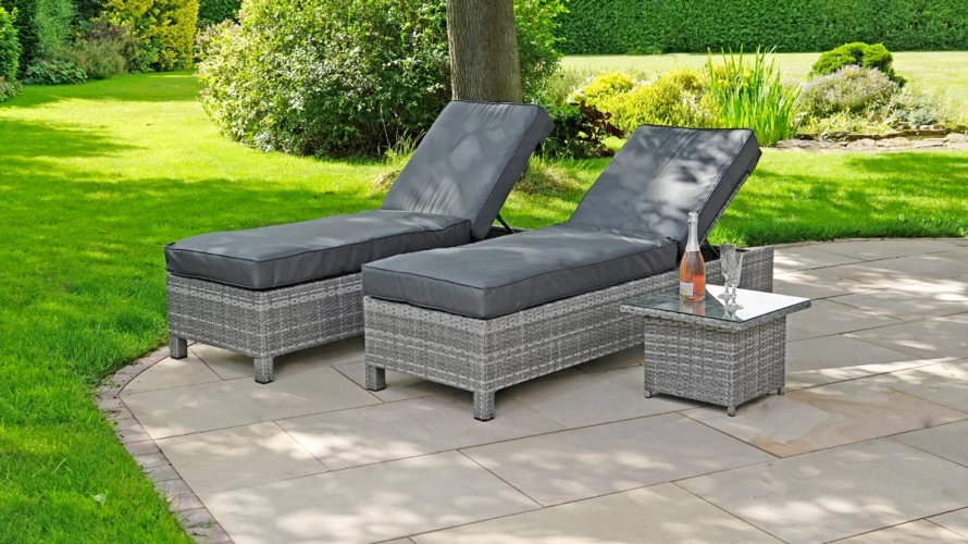 Liv Outdoors Kingston Rattan Recliner Sun Lounger with Table