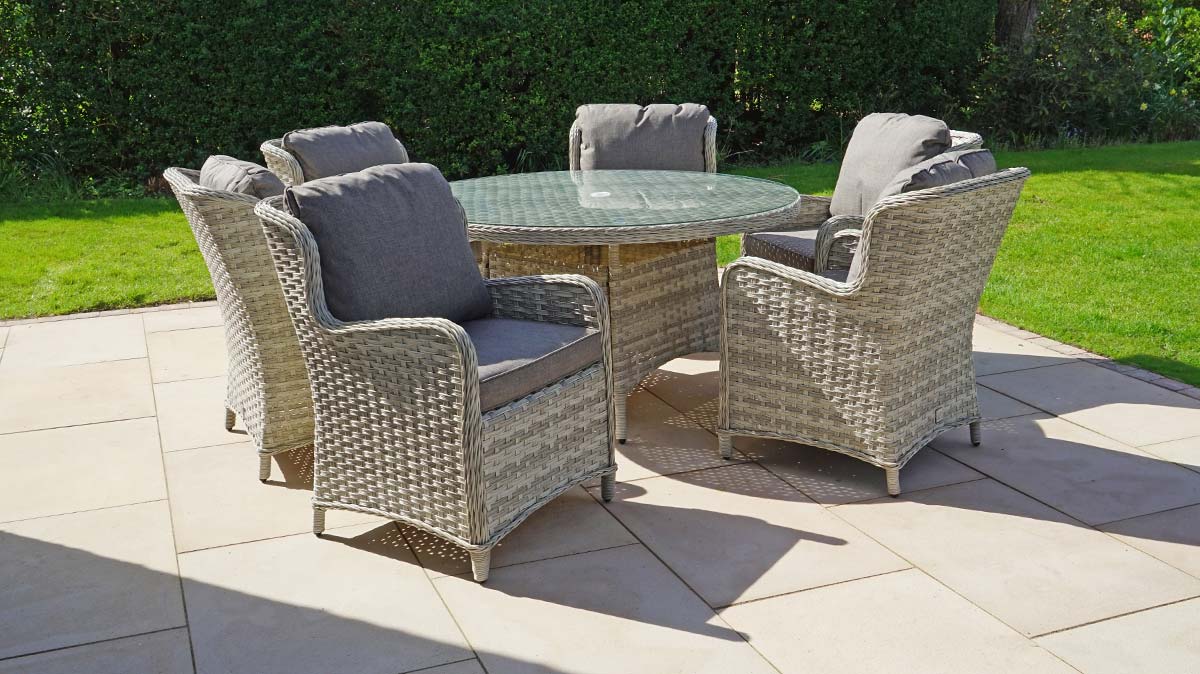 Liv Outdoors - Ascot 6 Seat Rattan Dining Set with 1.4m Round Table